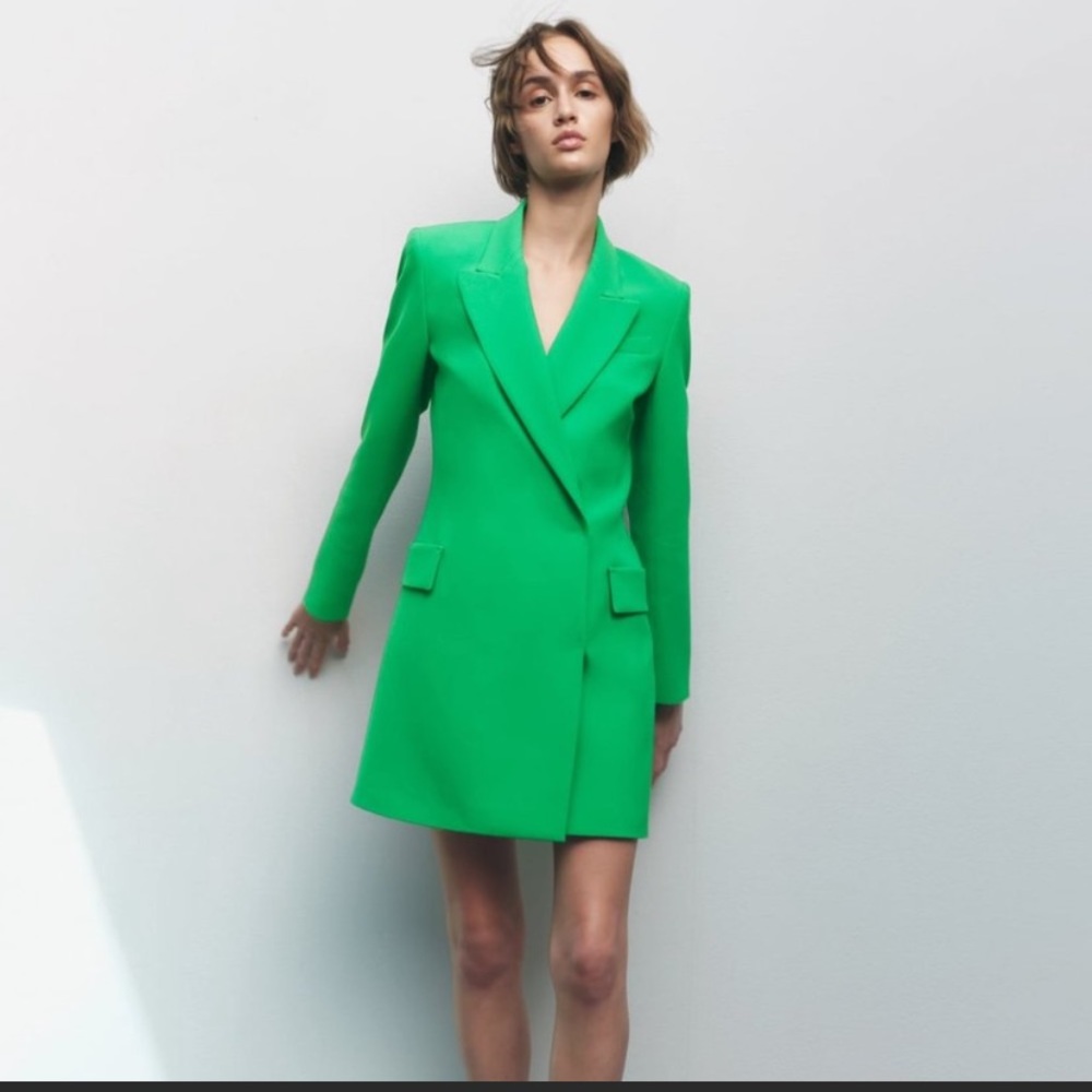 Zara Double Breasted Blazer Dress Apple Green S
